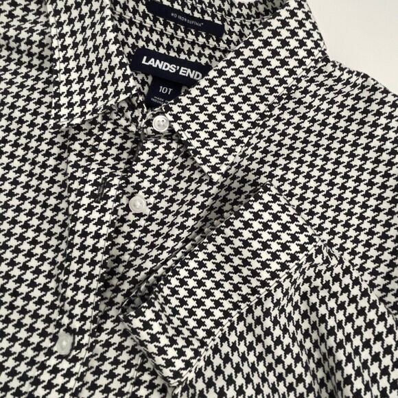 Lands End No Iron Supima Tunic Size 10T Tall Black White Houndstooth 3/4 Sleeve - Picture 1 of 16